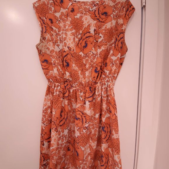 Orange Floral Elastic Waist Dress - Picture 3 of 5
